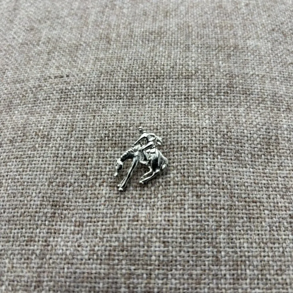 Vintage Silver Tone Cowboy Bucking Bronco Lapel Pin Western Rodeo Horse Tack